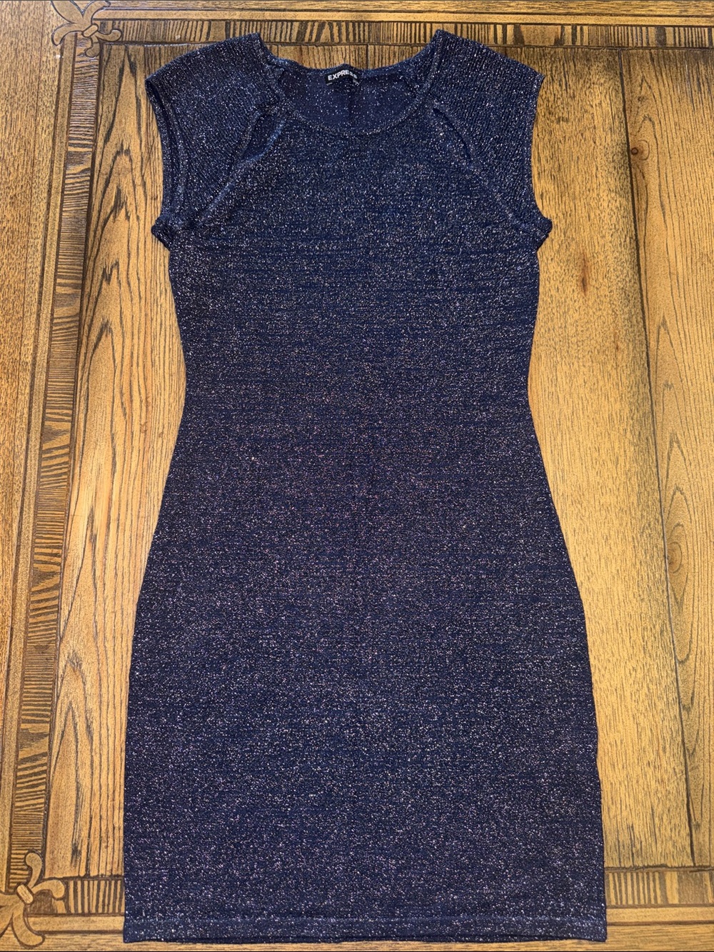 Express Navy Sparkle Cap-Sleeve Sheath Dress